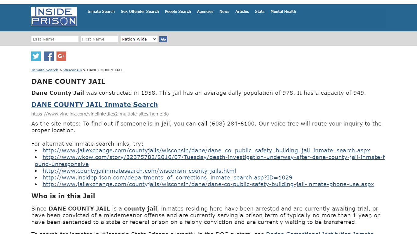 DANE COUNTY JAIL - Wisconsin - Inmate Search